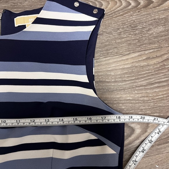 Michael Kors Striped Sheath Dress Sleeveless Career Casual‎ Blue White 14 - Picture 4 of 8